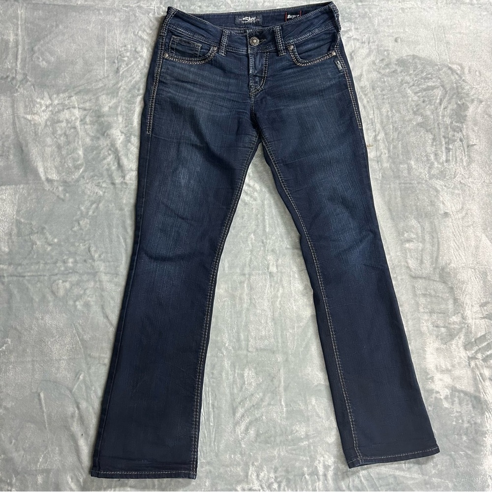 Silver Suki Mid Slim Bootcut Jeans Women's 29x31 Blue Stretch Denim Pants.